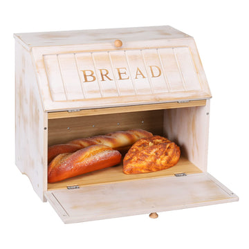 Bread Box - Vintage Double Layer Farmhouse Counter,White