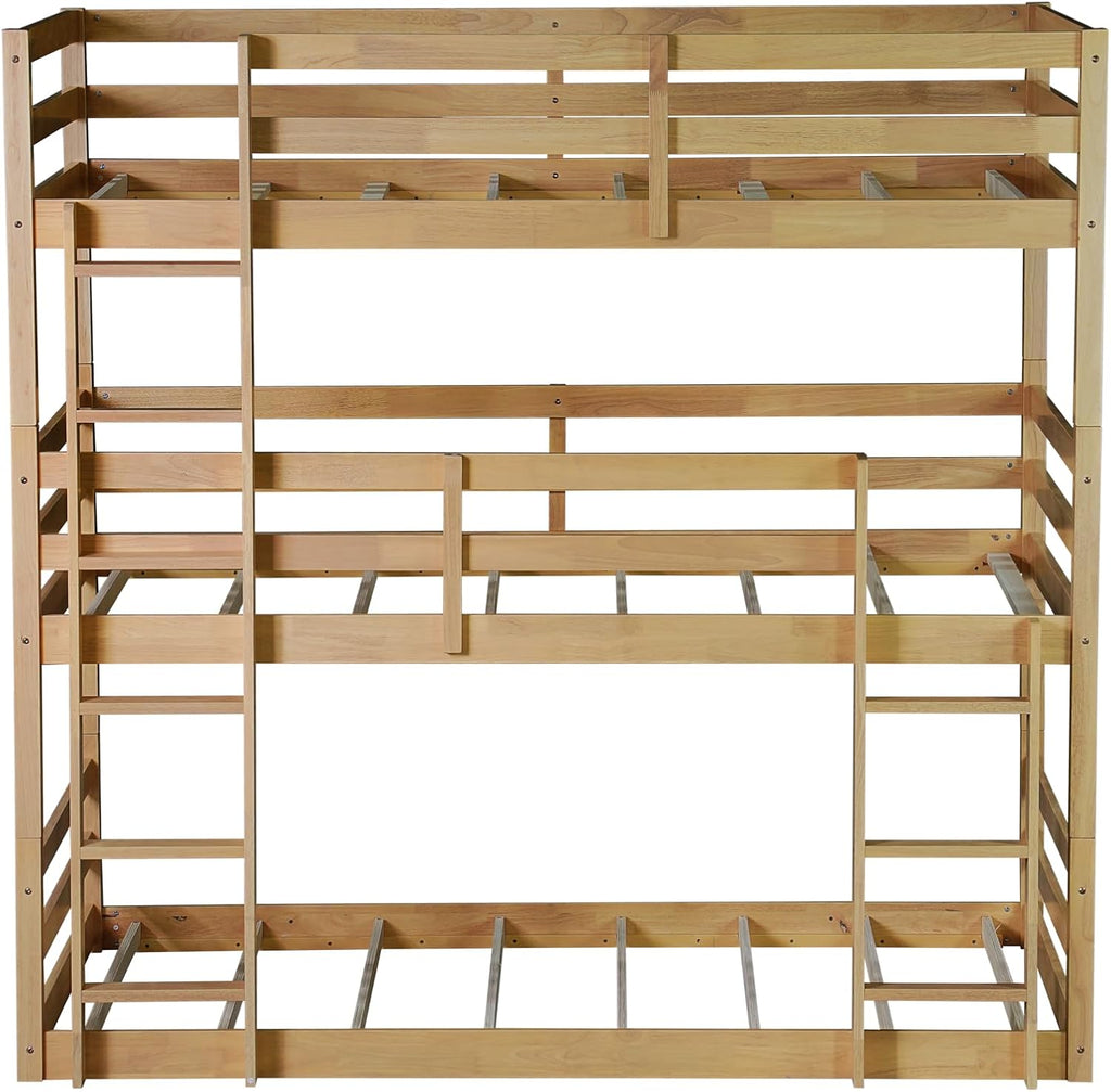 Twin Over Twin Over Twin Triple Bunk Bed for Kids,3 Bed Bunk Beds for 3,Solid Wood Twin Triple Bunk Bed with Two