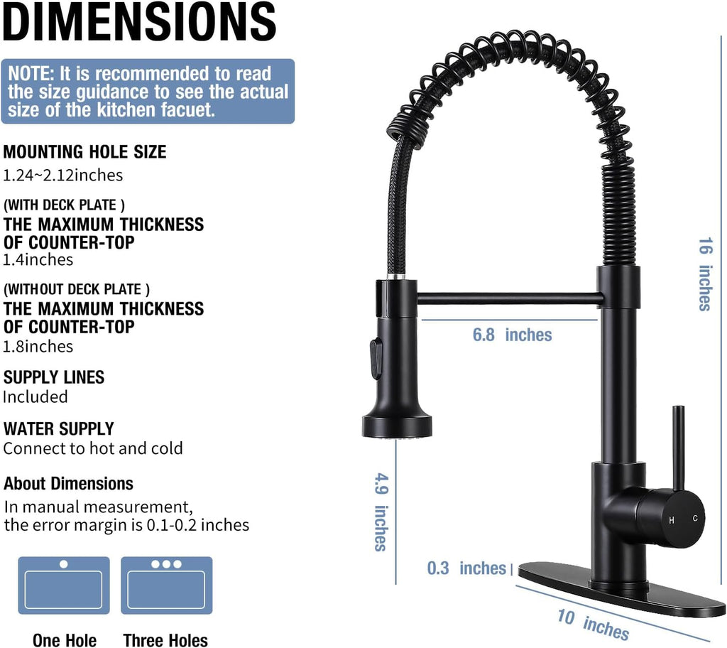 Kitchen Faucets with Pull Down Sprayer Single Handle 1 or 3 Holes Spring Kitchen Sink Faucet with Deck Plate for