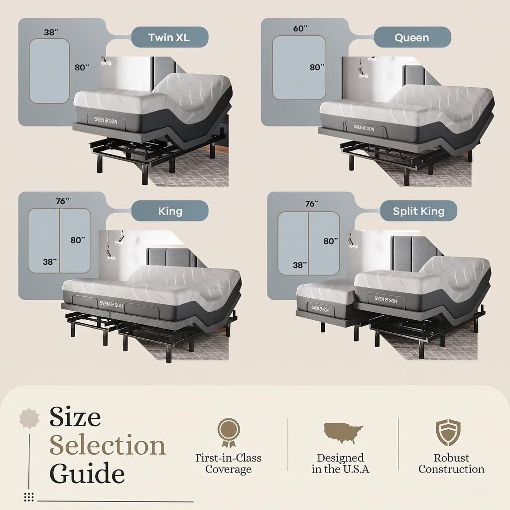 Classic Adjustable Bed Base, Head and Foot Lift, Massage, Under-Bed Lights, USB, Gel Memory, Zero Gravity Smart Frame
