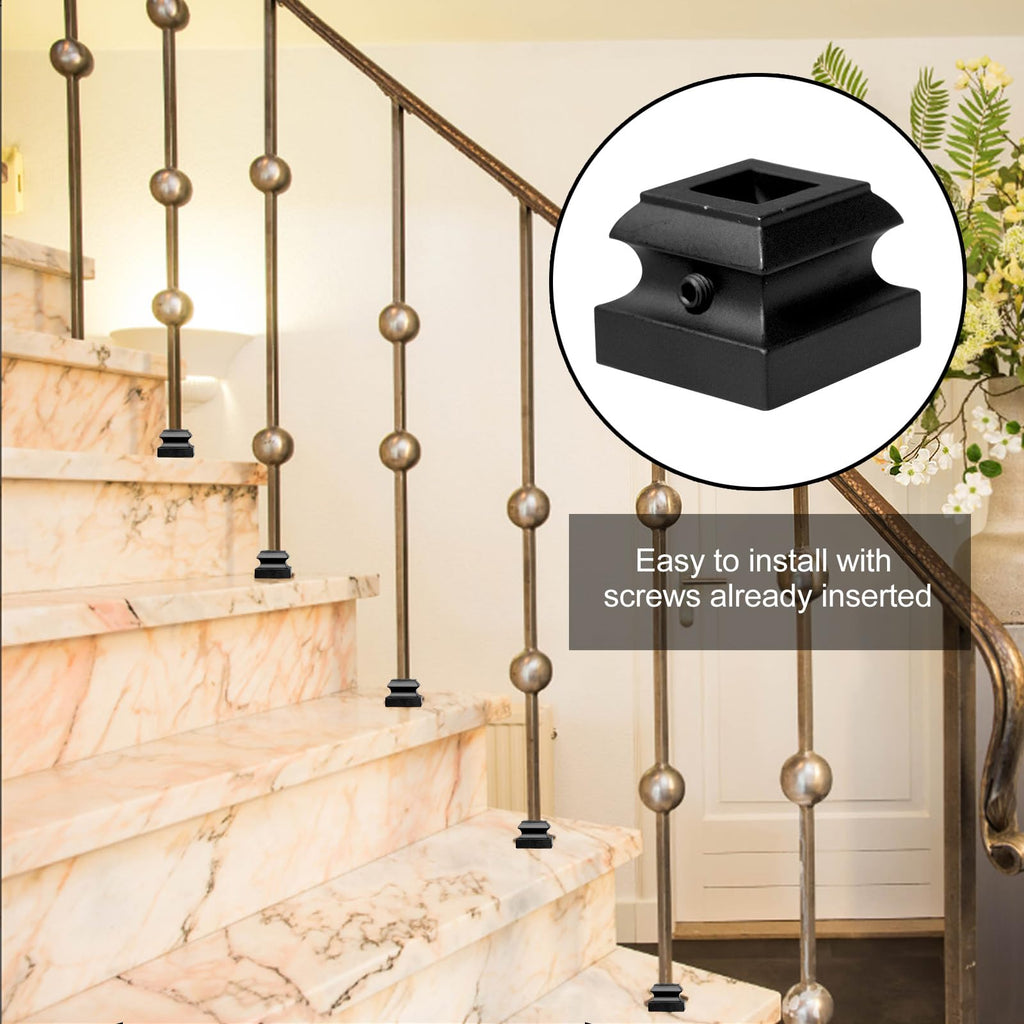 104 Pcs Iron Baluster Shoes 1/2 Inch Stair Flat Shoe with Screw Satin Black Metal Spindle Railing Square Scroll