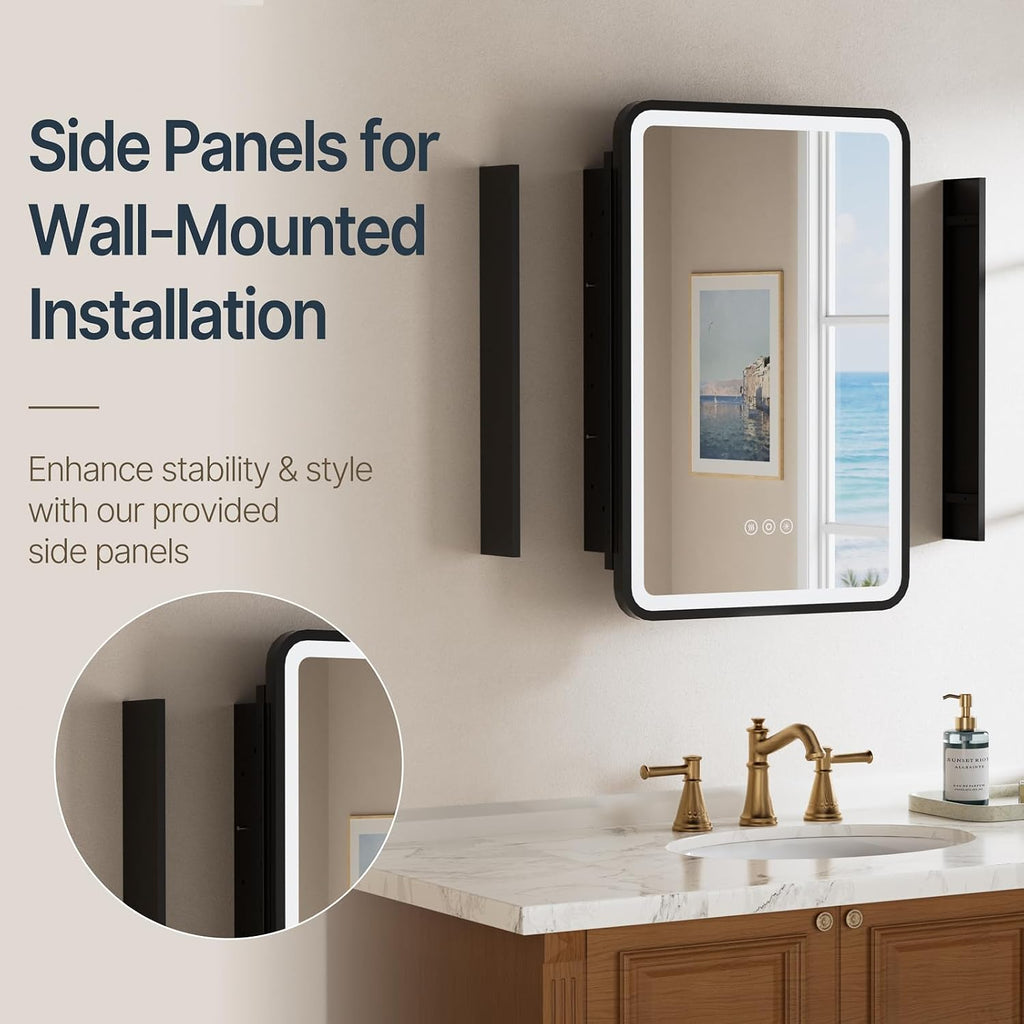 16x24 Inch Medicine Cabinet with Mirror and Lights , Black | Recessed or Surface Mount, Anti-Fog, Memory Function