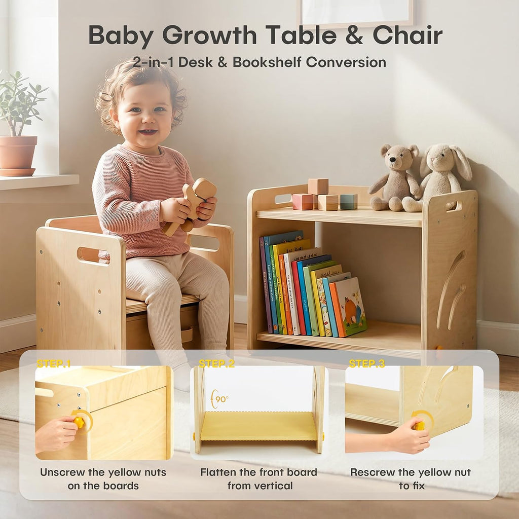 Table and Chair Set - Adjustable Toddler Weaning Table with Storage Box & Table Mat, Baby Furniture Gift for 1-3 Year