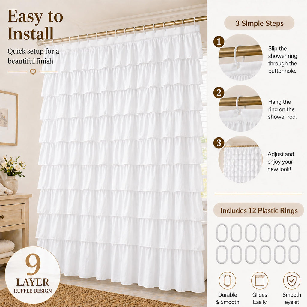 White Ruffle, 72 x 72 Inches, Farmhouse Style