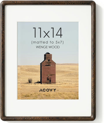 11x14 Picture Frame, Natural Solid Wenge Wood Photo Collage Frame with HD Tempered Glass, Rounded Corner Wooden Frame