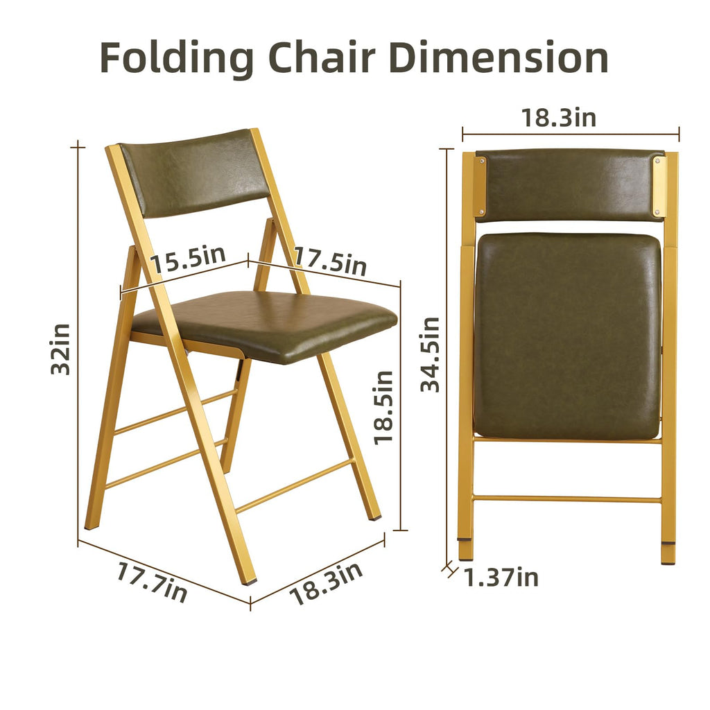 Folding Chairs 2 Pack, 450Lbs Steel Frame Foldable Dining Chairs, Green
