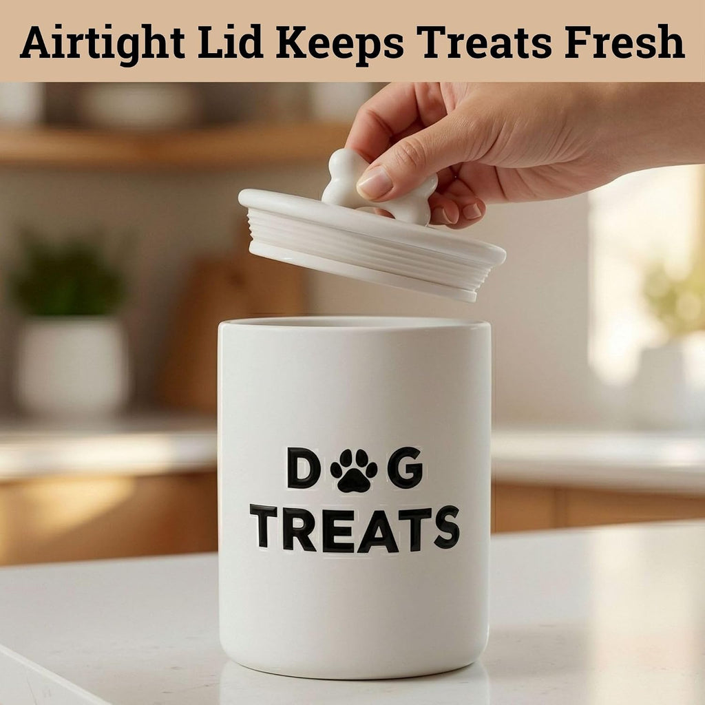 Ceramic Dog Treat Container Airtight - Ceramic Lid - 4 Cups - 4.3"W x 6.6"H