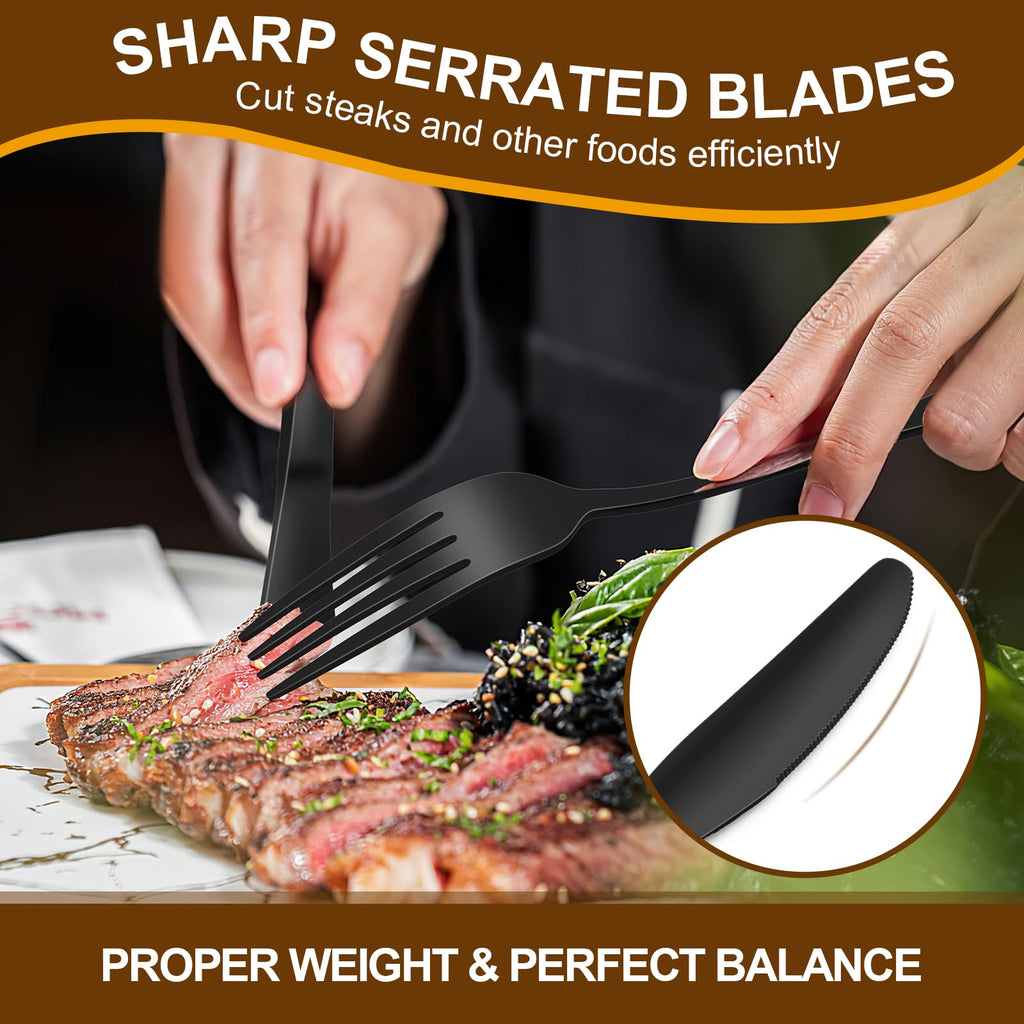 Black Silverware Set Service for 8, Stainless Steel Flatware Set
