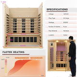 3 Person Infrared Sauna, Ceramic Infrared Sauna 3 Person, Far Infrared Saunas for Home, Low EMF Infrared Indoor Sauna