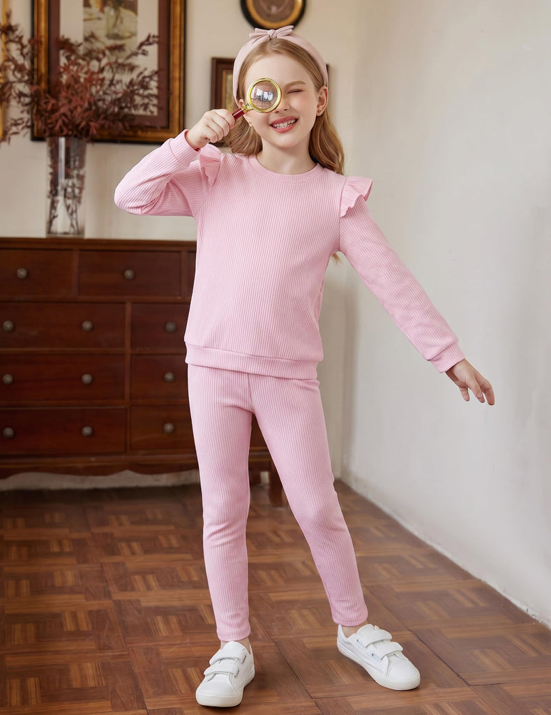Girls Sweater Set Rib Knit Clothes 2Pcs Outfit Tops Pants