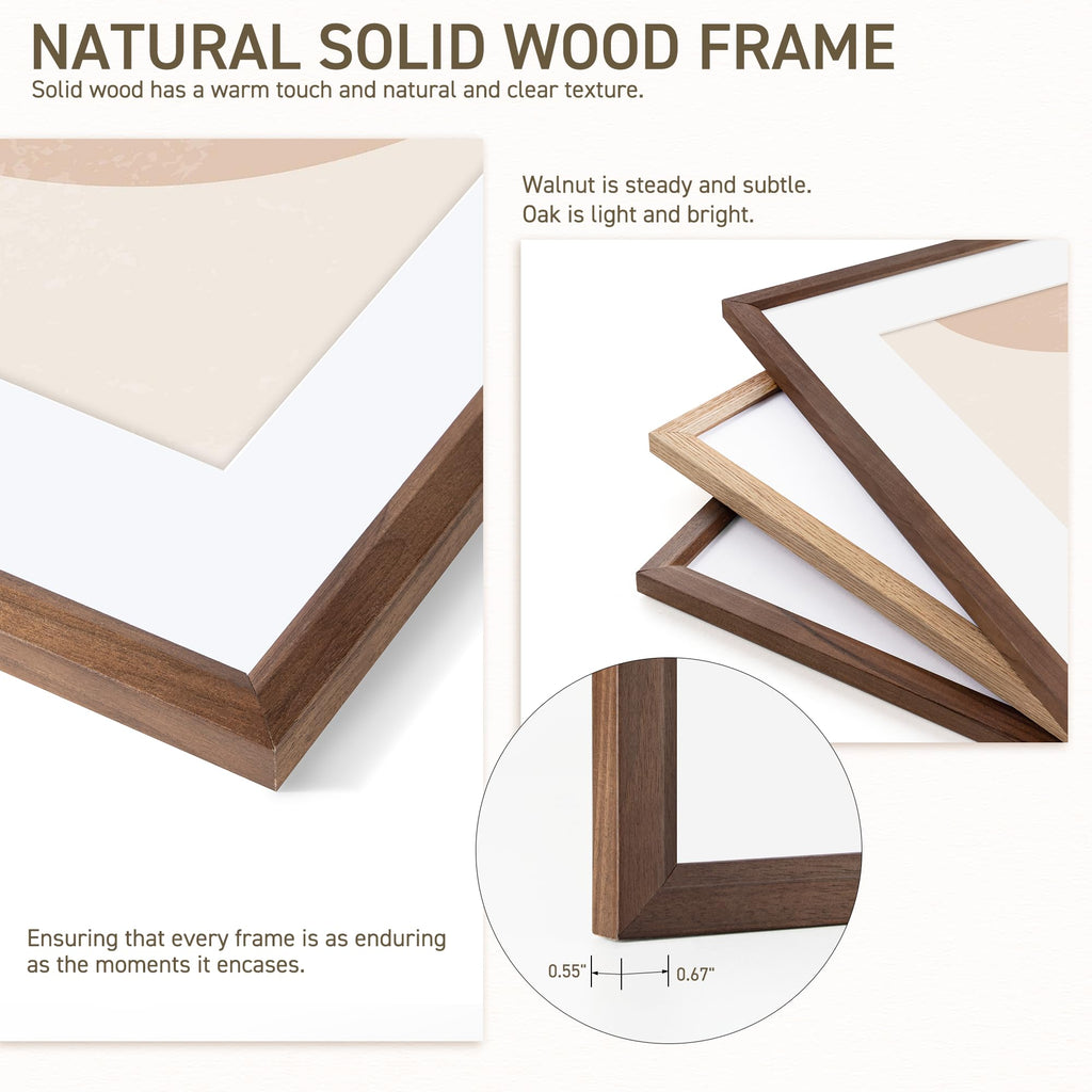 8x10 Picture Frame Set of 4 Natural Solid Walnut Photo Frames with 5x7 Removable Mat Wall Hanging Large Handcrafted
