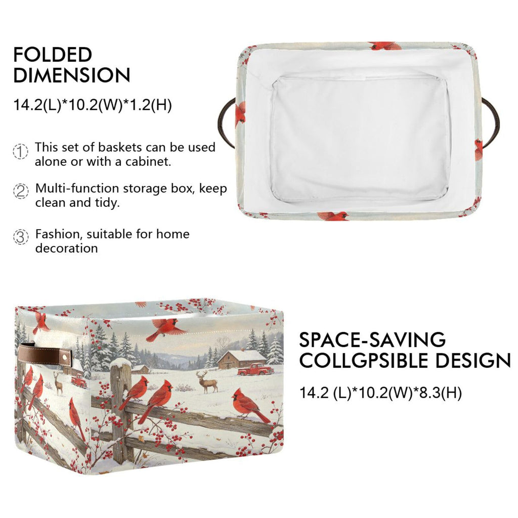 Christmas Cardinal Birds Storage Basket Farm Truck Fabric Laundry Baskets Storage Bins Boxes Foldable Cloth Organizer