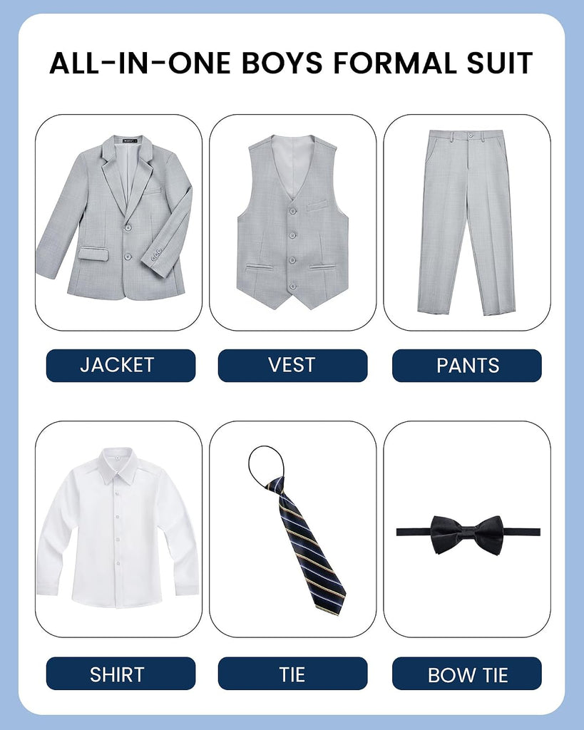 Boys Suits Pieces Slim Fit Formal Kids Suit Tuxedo Wedding Ring Bearer Outfit with Adjustable Waist