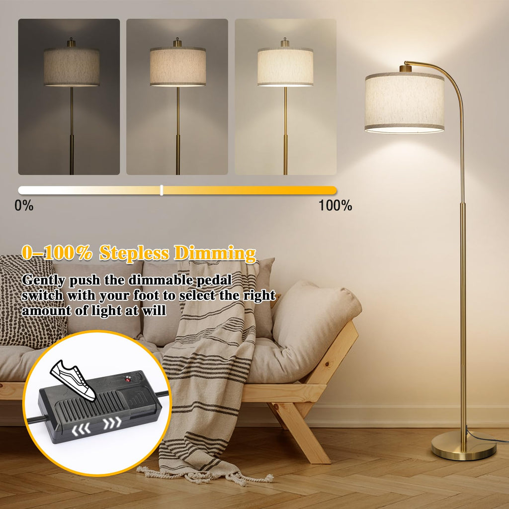 LED Floor Lamp Fully Dimmable Modern Standing Lamp Arc Floor Lamp with Adjustable Drum Shade, Tall Pole Reading Lamp