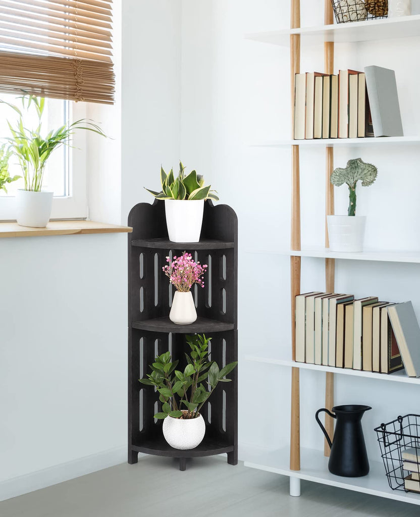Bathroom Corner Shelf Stand, 3 Tier Solid Wood Display Shelf for Narrow Space, Shower Corner Shelf, Plant Stand