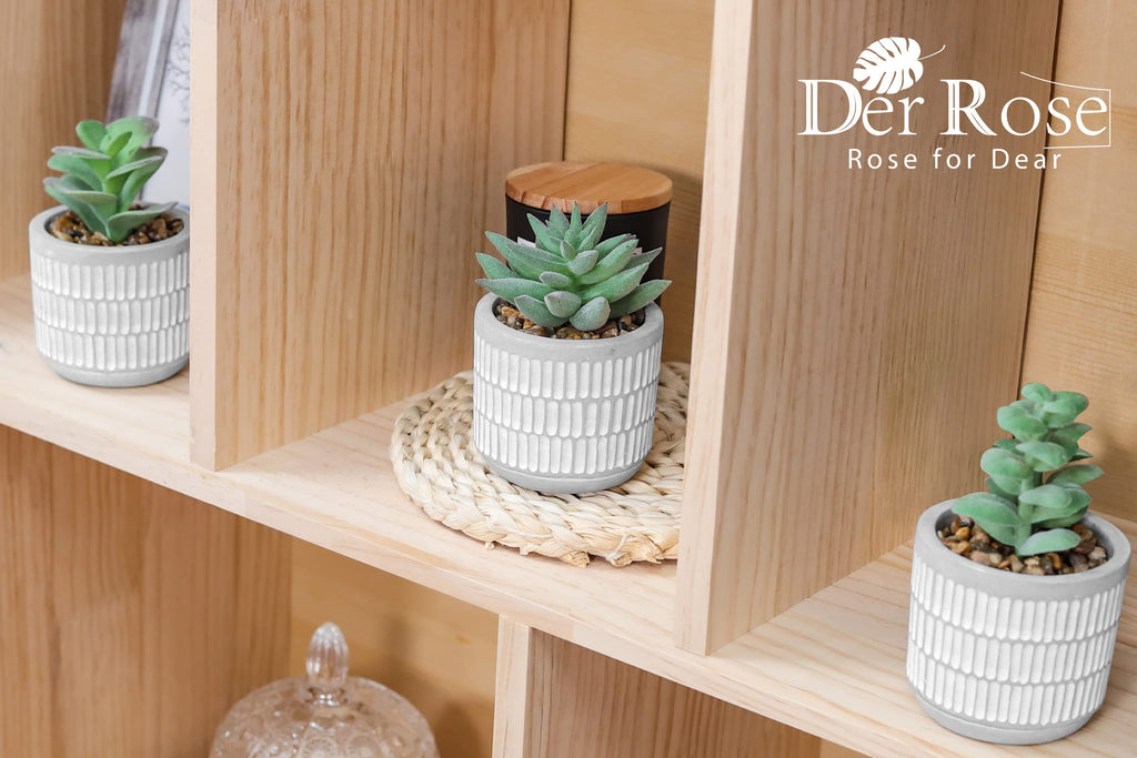 4 Pack Fake Plants in Striped Ceramic Pots Decor