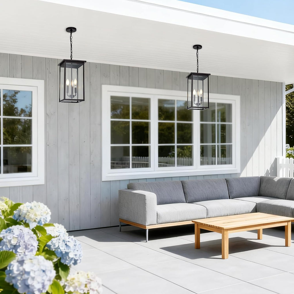 Large Outdoor Pendant Light Fixtures, Oil Rubbed Bronze 3-Lights Outdoor Ceiling Hanging Lanterns with Clear Glass