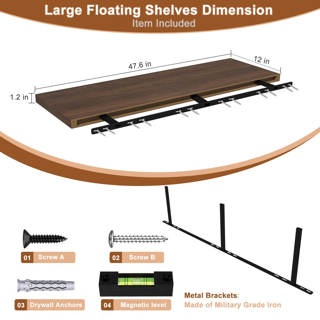 Large Floating Shelves for Wall 1 Pack Deep Floating Shelves No Drilling Accessories Included Deep Wall Shelves