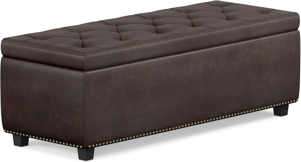 Kingsley 48" Wide Vegan Leather Storage Ottoman in Natural