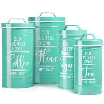 Teal Canisters Counter, Airtight Kitchen Canisters for Countertop, Flour and Sugar Containers, Tea Coffee Sugar