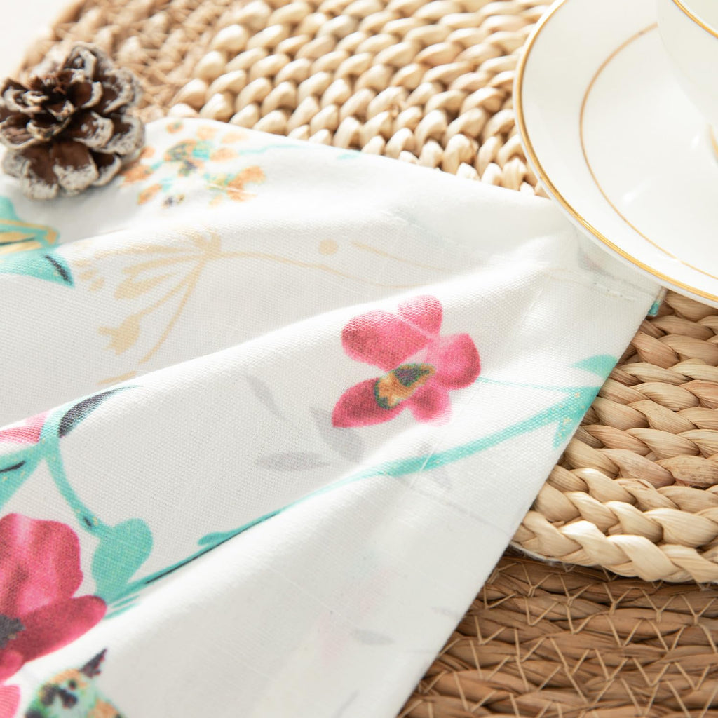 Linen Textured Bird Floral Valance, 60 x 14, 1 Panel, Cyan