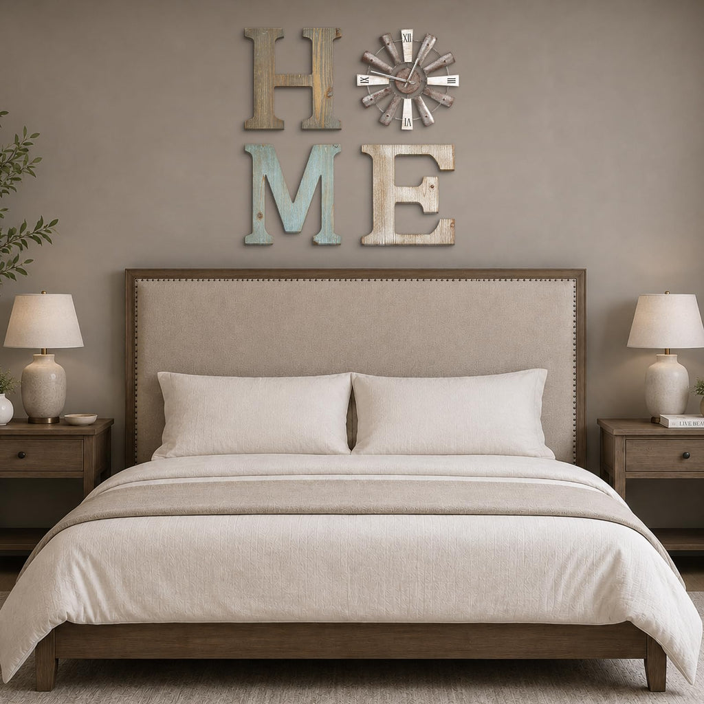 Farmhouse Home Signs with Windmill Clock Wall Decor Rustic Home Letters Wall Art Kitchen Entryway Dining Room Bedroom