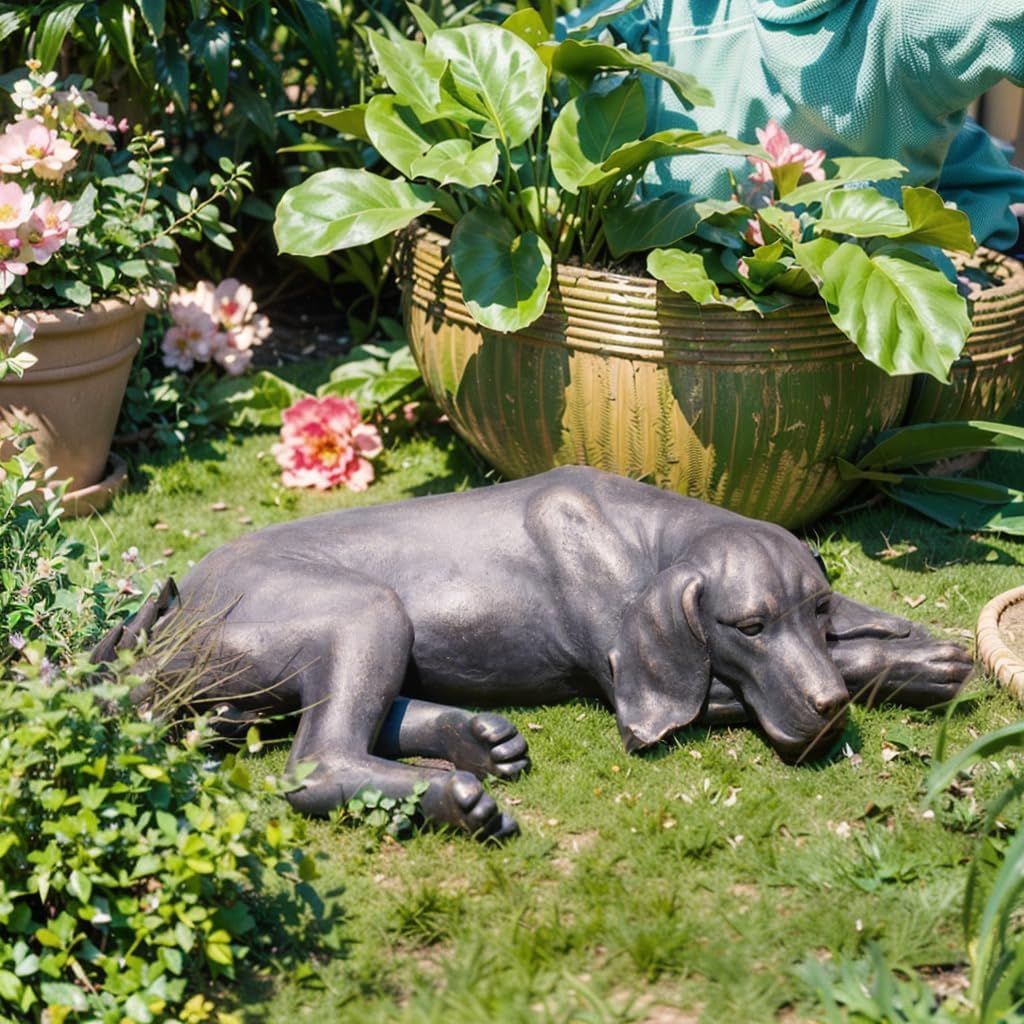 Garden Statue Outdoor Decorations Dog-Figurine - Sleeping Dog Sculptures Resin Sculpture Lawn Yard Porch Ornament