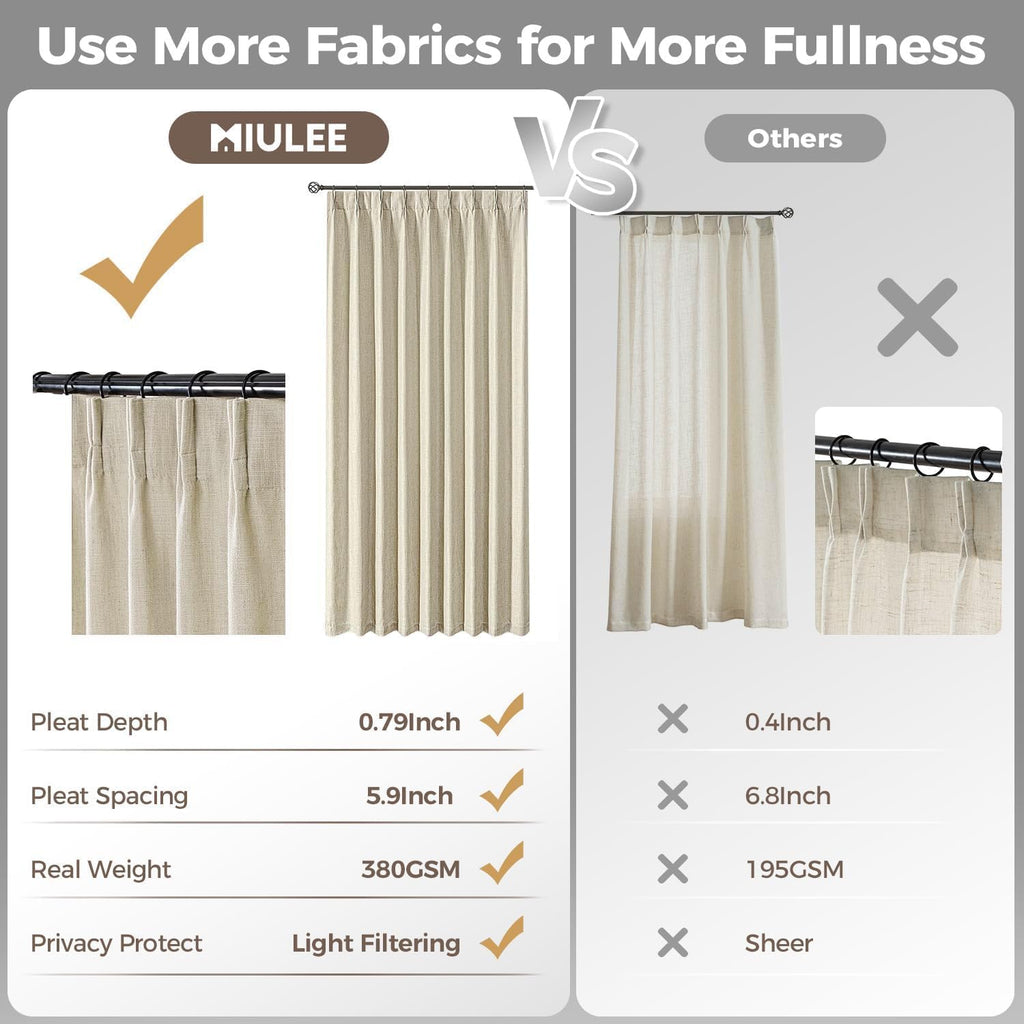 Pinch Pleated Linen Curtains 96 Inch Linen Beige Window Curtains