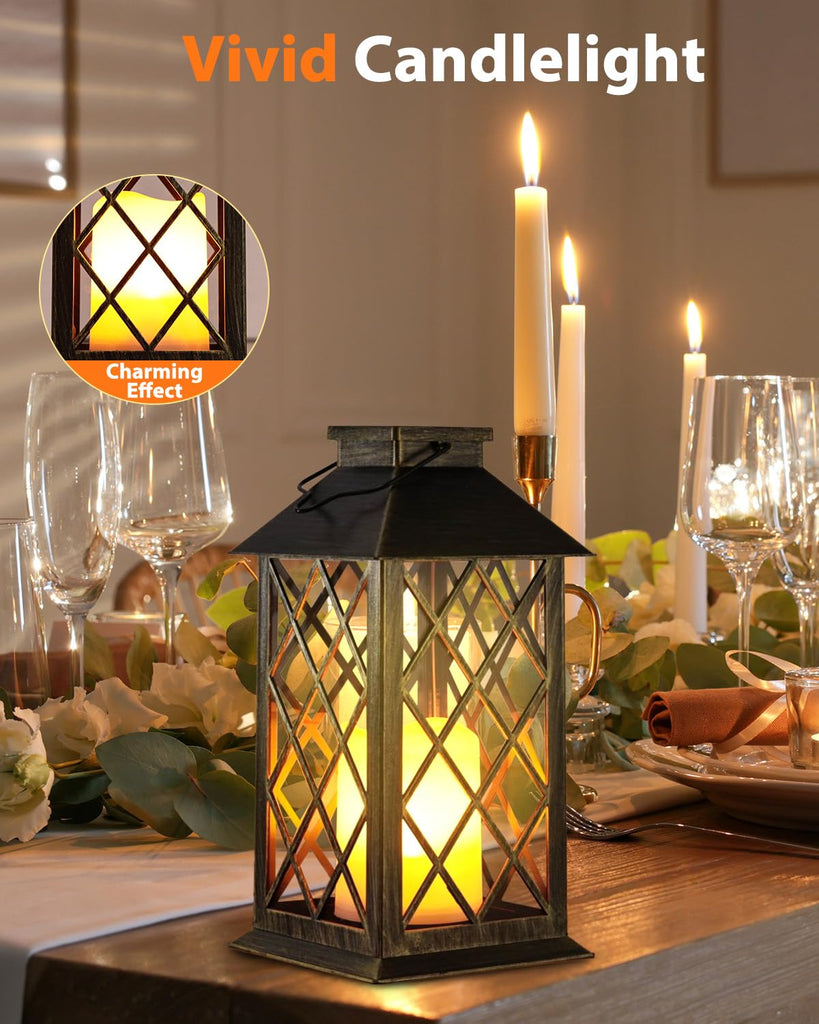 Solar Lanterns Outdoor Waterproof 14" Flickering LED, 2 Pack, Bronze