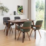 Mid-Century Modern Dining Chairs Set of 2, Swivel Faux Leather Dining Chairs with Arms and Curved Bentwood Back for Kitchen or Restaurant, Walnut Green