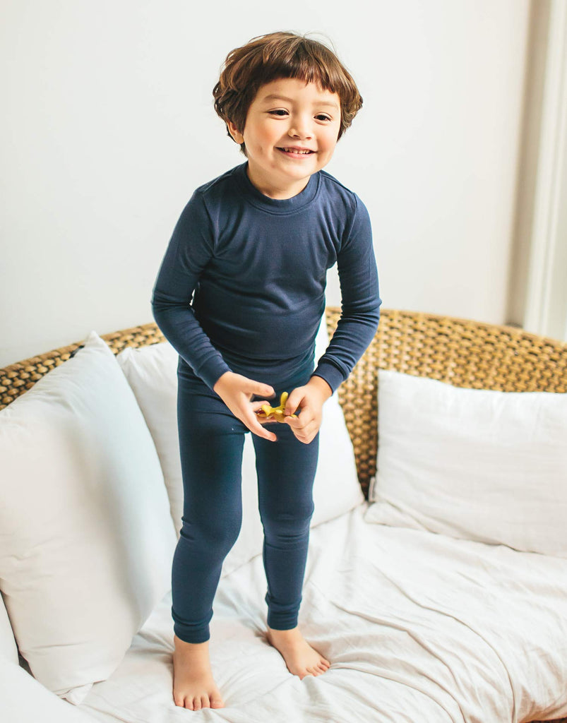 Kids Toddler Long Sleeve Modal Sleepwear Pajamas 2pcs Set Modal Navy M
