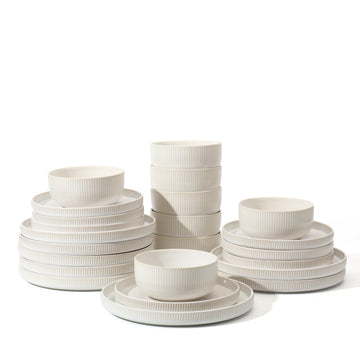 24 Piece Ceramic Dinnerware Sets for 8, White Plates and Bowls Set