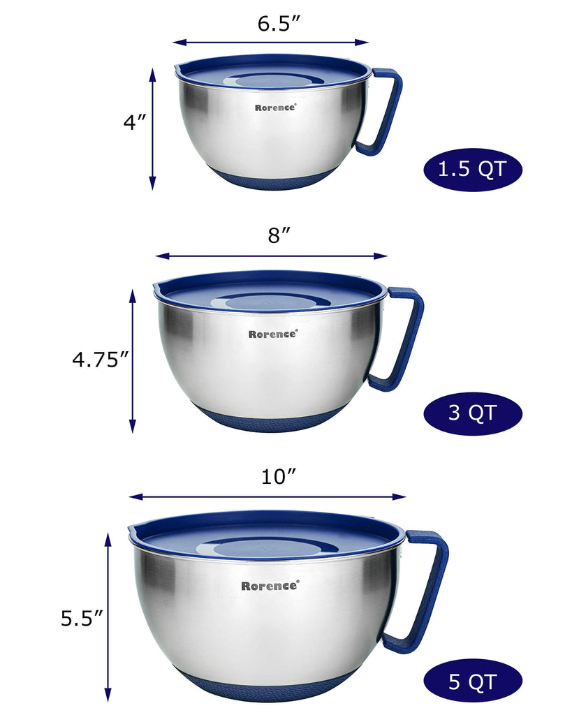 Stainless Steel Mixing Bowls Set with Lids,1.5,3 & 5 Qt,Blue