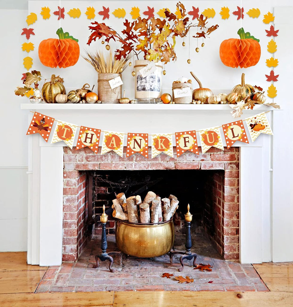 Thanksgiving Decorations Set with Banner and Garland - Set of 40