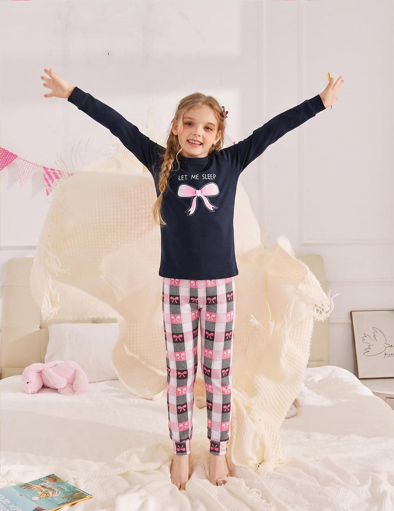 Girls Pajamas Long Sleeve Snug Fit Pjs Set Kids Cute Sleepwear