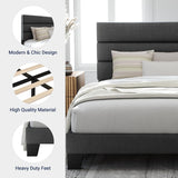 King Bed Frame Platform Bed with Fabric Upholstered Headboard and Wooden Slats Support