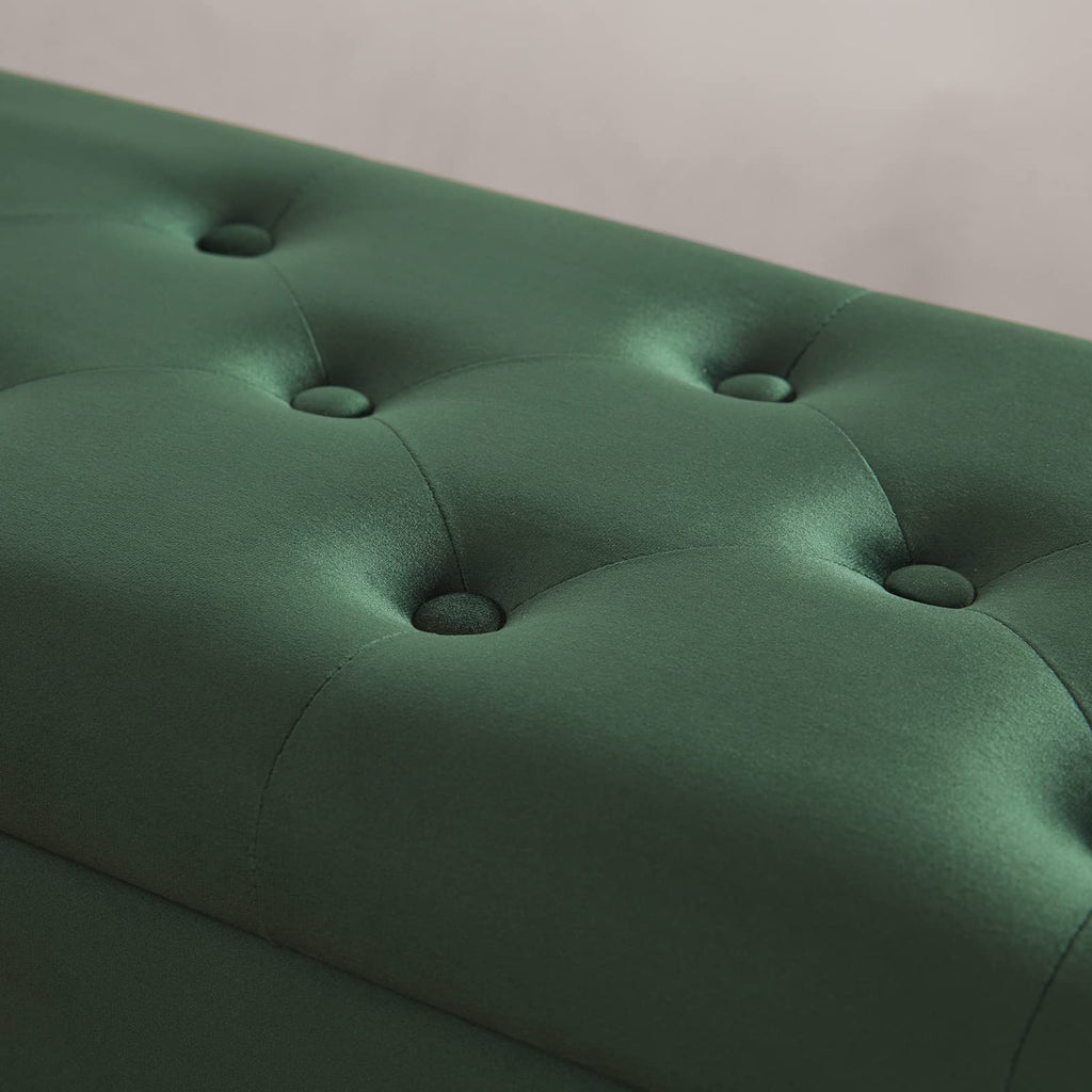 Storage Bench Entryway Bench End of Bed Bench Ottoman Upholstered Velvet Bedroom Bench Tufted Bench with Golden Legs