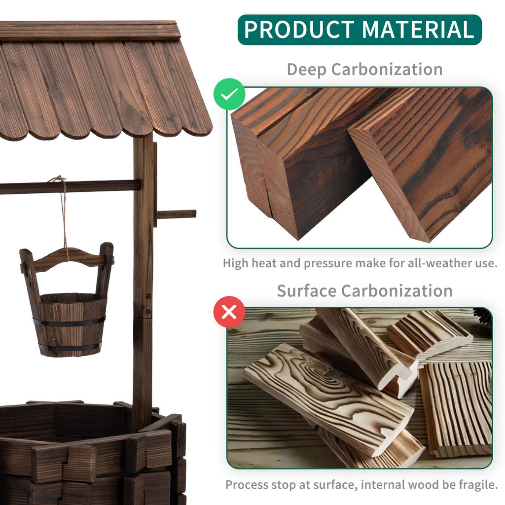Rustic Solid Fir Wood Wishing Well Planter for Outdoor Plants, 16.5 in Diameter