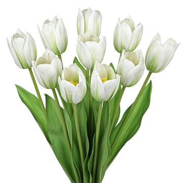 Artificial Tulips - 20" Long Stem Faux Tulips, 10PCS Real Touch Fake White Tulip for Vase, Farmhouse, Kitchen, Spring
