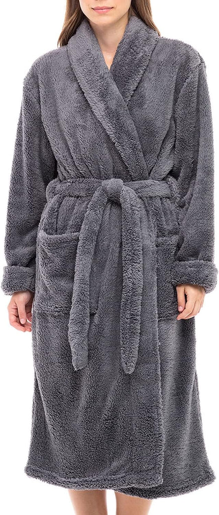 ADR Women's Long Sleeve Plush Fleece Robe with Pockets, Bathrobe