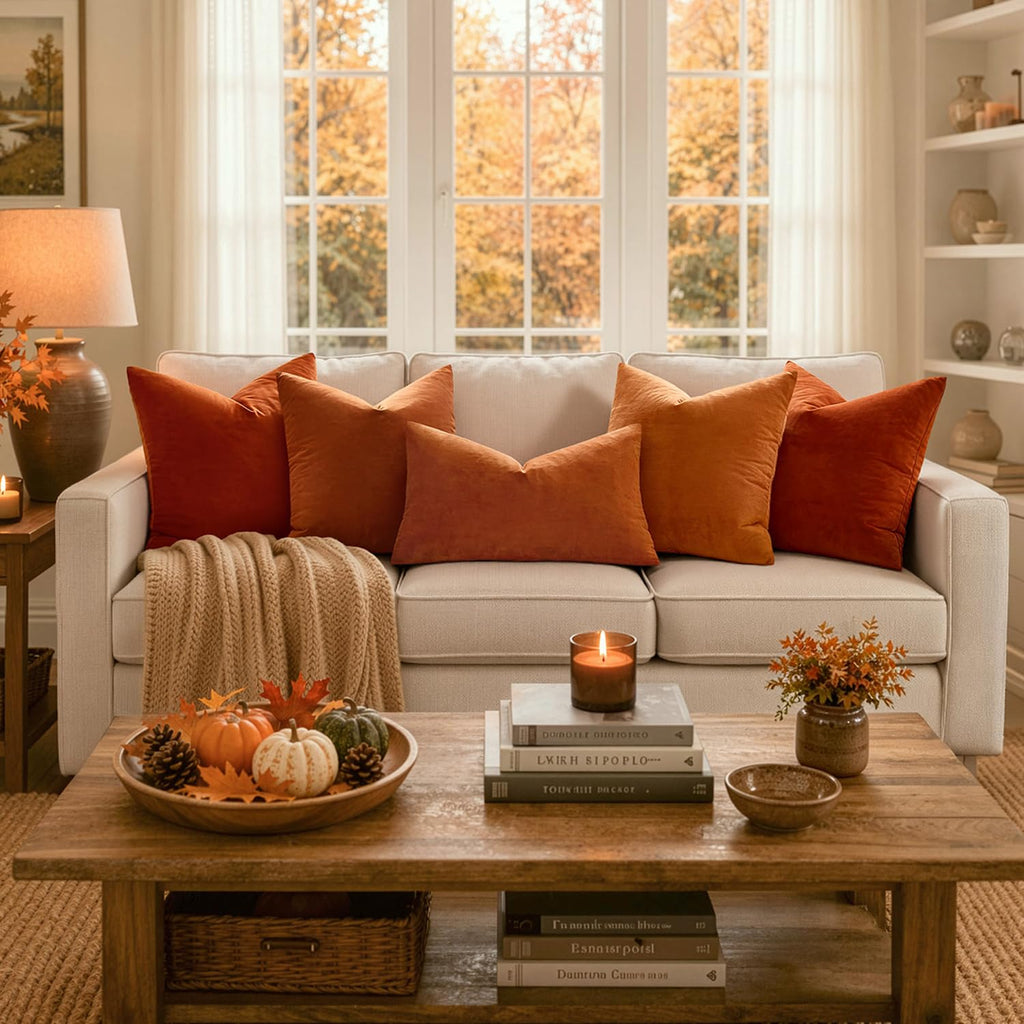Velvet Fall Throw Pillow Covers 16x16 Inch Pack of 2 Orange