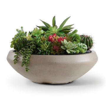 19" Dia x 6.3" H Weathered Concrete Bowl Planter, Large Succulent Pot
