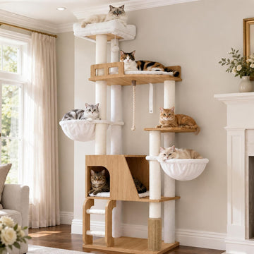 Wooden Cat Tree Tower with Large Condos, 2 Platforms