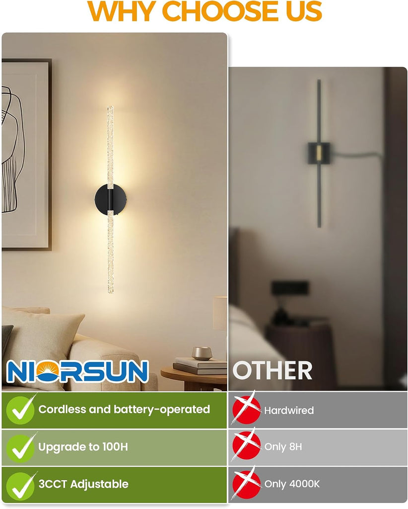 Crystal-Inspired Bubble Battery Operated Wall Sconce Set of 2, 10000mAh 3 Color Temps Rechargeable Wall Lights with
