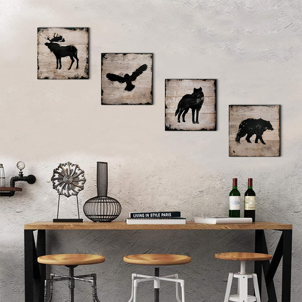 Animals Wall Decor Cabin Wildlife Silhouette Wall Art Woodland Bear Pictures Farmhouse Moose Wolf Eagle Deer Canvas