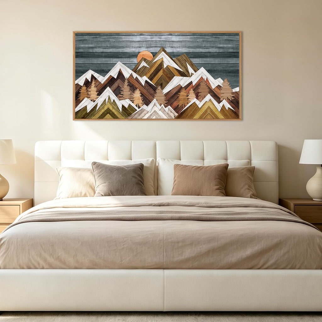 Boho Mountain Wall Art Framed Mountain Landscape Canvas Artwork Bedroom Bathroom Office 20x40 Inch