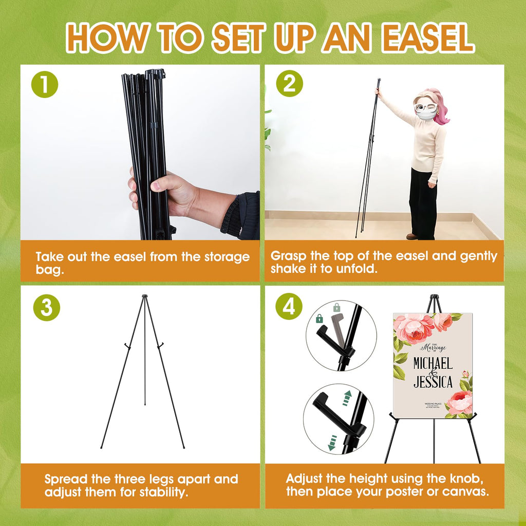 63" Easel Stand for Display, 3 Pack Portable Foldable Metal Easel