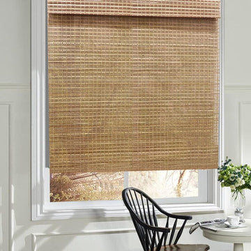 Wood Window Roman Shades, Lined Blackout Bamboo Roman Shades Blinds, Easy Installation for Home and Garden, Pattern 3
