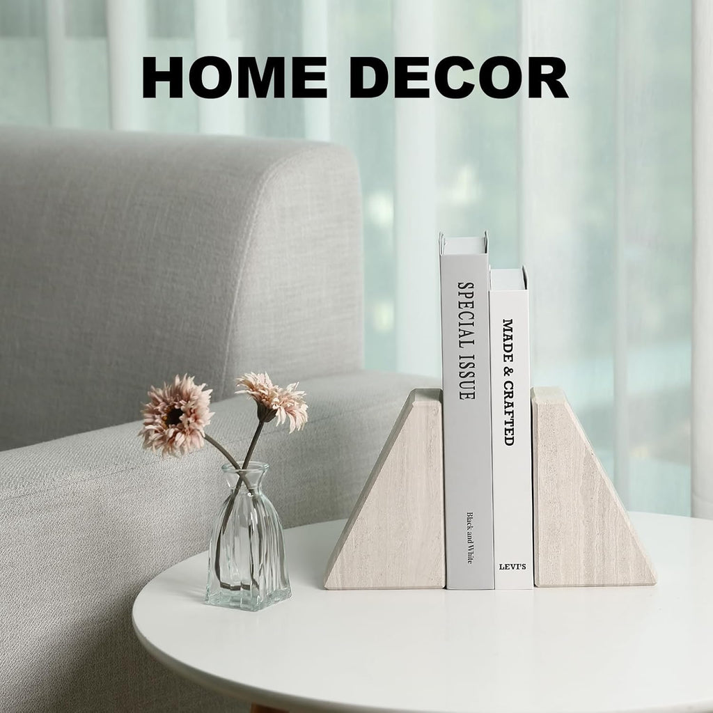 Marble Book Ends for Heavy Books, Decorative Bookends for Shelves, Durable and Heavy-Duty Bookends for Hardback Book
