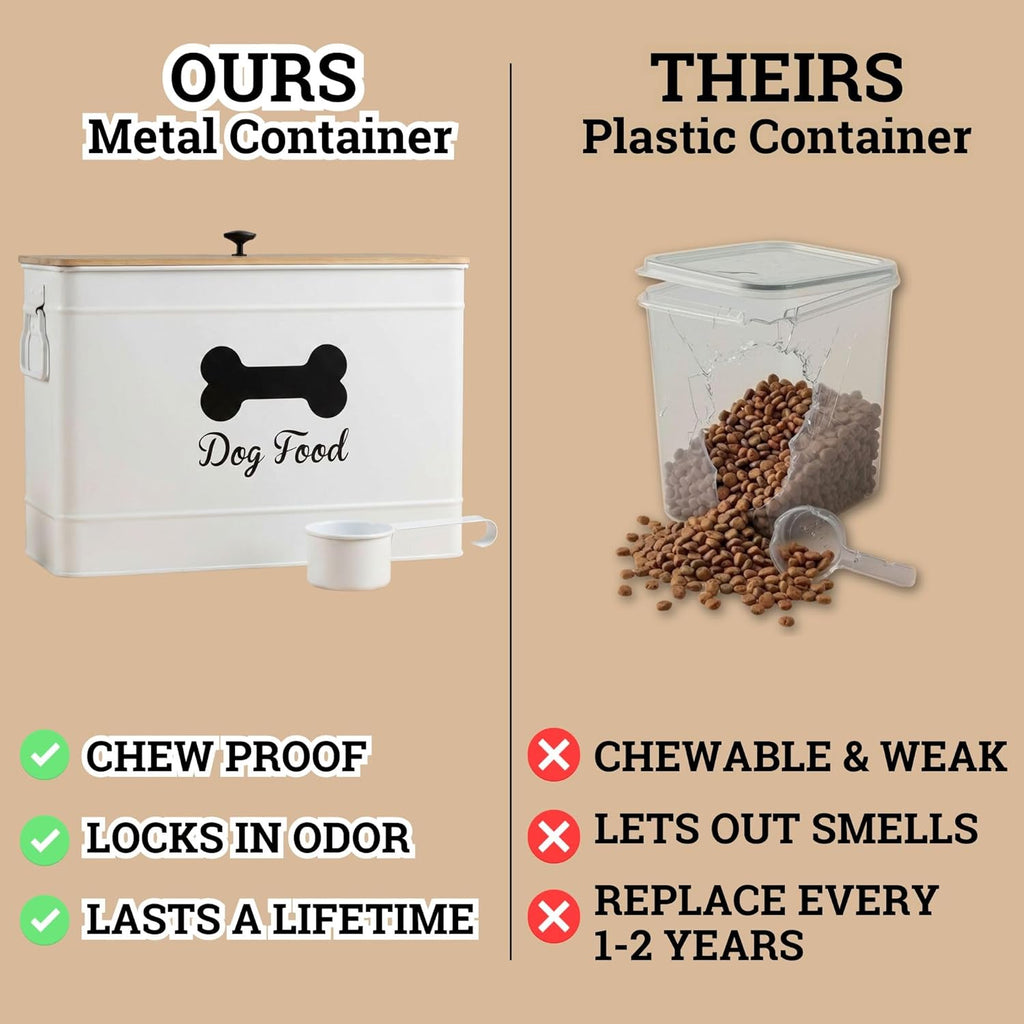 Metal Dog Food Container 15-20 lbs w/ Airtight Bamboo Lid, 70 Cup Capacity